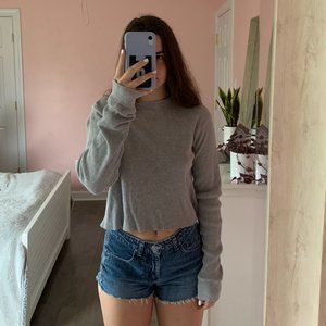 Cropped Gray Waffle Shirt